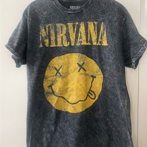 NIRVANA Black Short-Sleeve Tee with Yellow Smiley Graphic